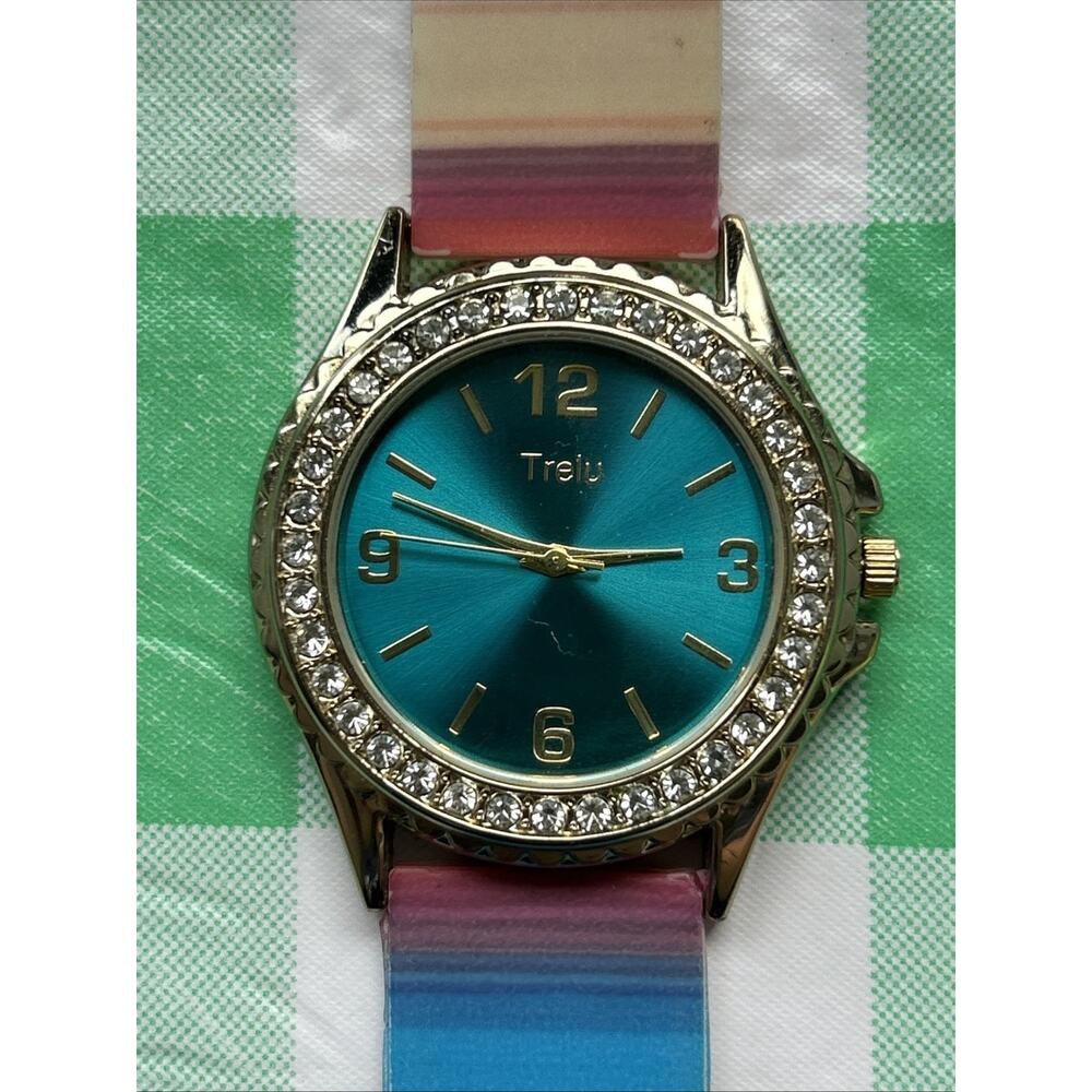 Trelu Gold Tone Multicolored Band Women’s Quartz Watch